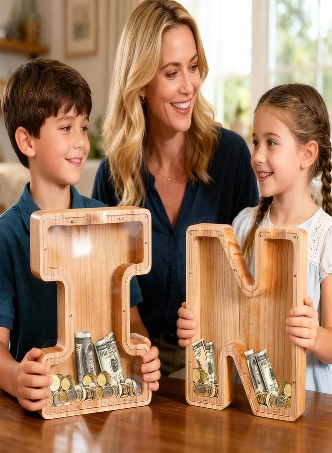 Bemaystar Letter Piggy Bank for Kids-Kids Piggy Bank for Boys Girls, 9 Inch Wooden Coin Bank Money Bank (C, 9 inch) - Image 5
